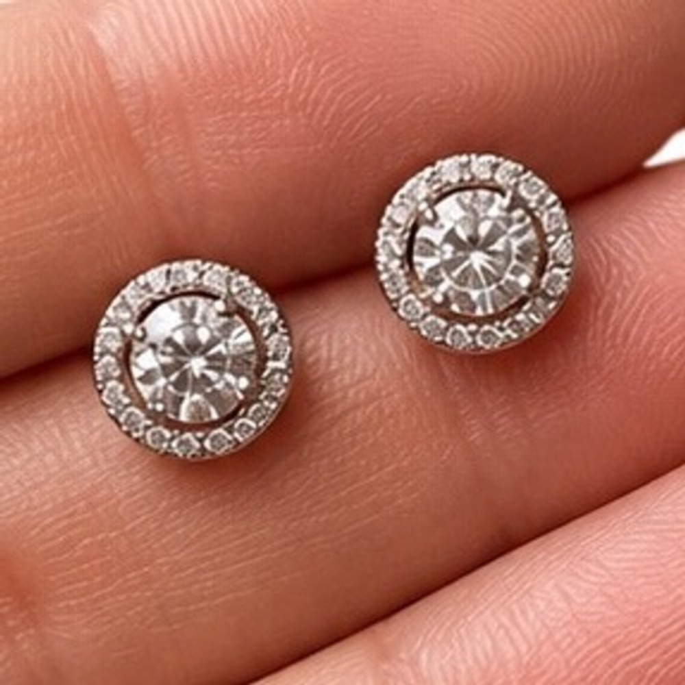 Moissanite 1.0ct Halo Pave' Stud Earrings 925 Sterling Silver D Color Certified - Picture 8 of 8